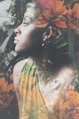 young black woman fantasy portrait double exposure