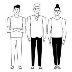 group of people avatar cartoon character in black and white