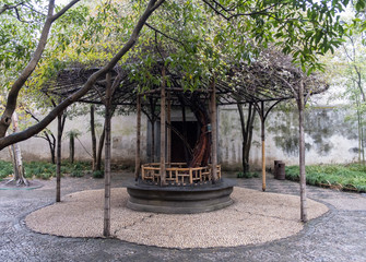 China, Suzhou, Humble Government Park bamboo wooden pavilion