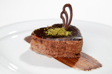 hearth shaped chocolate cake isolated white