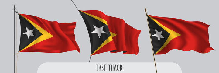 Set of East Timor waving flag on isolated background vector illustration