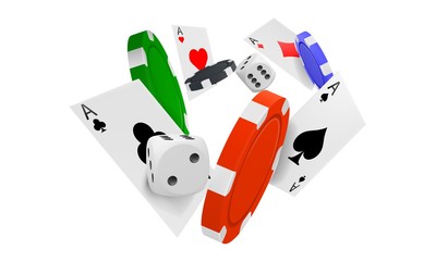Flying poker chips and cards background . Casino concept. Vector illustration.