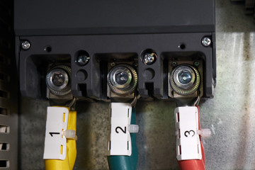 bottom connection of the circuit breaker with three phase wires