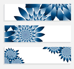 banners set with fractal plants in blue shades on white