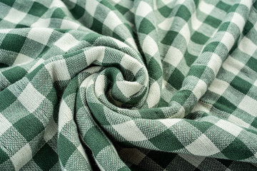 Spiral green plaid cotton towel fabric closeup