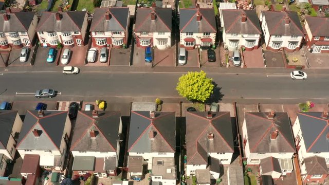 Street of houses aerial shot, UK