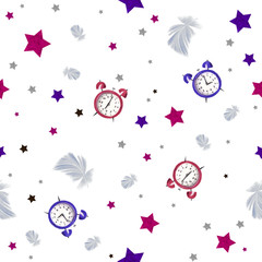 Seamless pattern with clocks and feathers. Hand drawn watercolor - 269347023