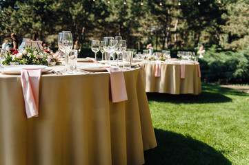 wedding table for guests in the forest