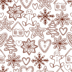 Stoffe zum Nähen Hand drawn ginger cookies. Vector seamless pattern