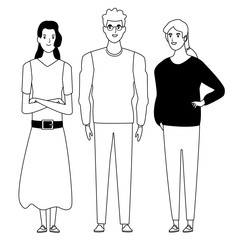 group of people avatar cartoon character in black and white