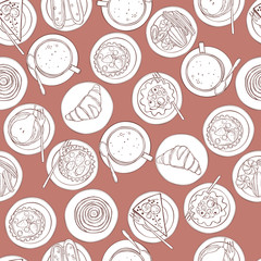 Hand drawn bakery products.  Vector  seamless pattern
