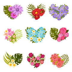 Set of different flower arrangements. Vector illustration on white background.
