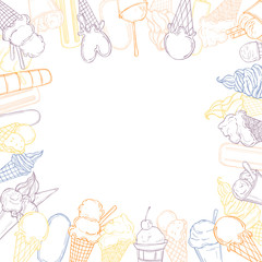 Fototapeta na wymiar Vector background with hand drawn ice cream. Sketch illustration.