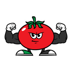 Cartoon Flexing Muscular Tomato Character