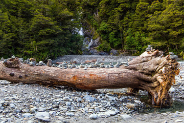 Picturesque dry snag and stone pyramids