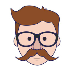 Hipster guy face cartoon blue lines