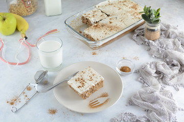 Applesauce Cake with Low Fat Zero Point Oat Crust and Yogurt Topping- Recipe Preparation Photos with Ingredients and Step by Step Instructions