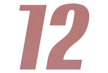 Number 12 with terracotta colored fabric texture on white background
