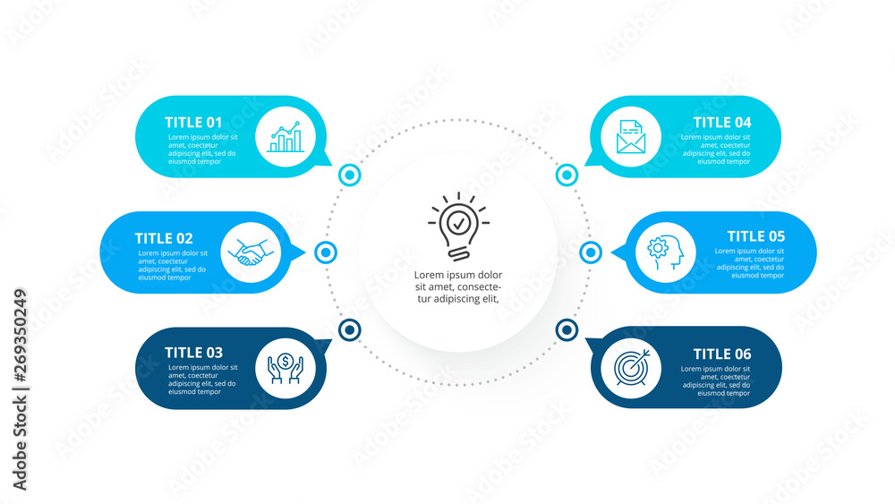 Poster Flowchart infographic template with 6 steps or options. Vector business template for presentation.