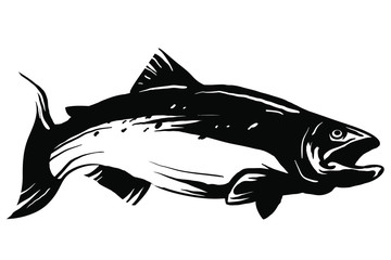 Hand drawn and silhouette salmon fish