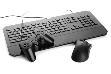Modern gaming accessories on white background