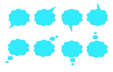 Set of comic speech cartoon bubbles isolated. Blue cloud icon vector. Blank empty frame