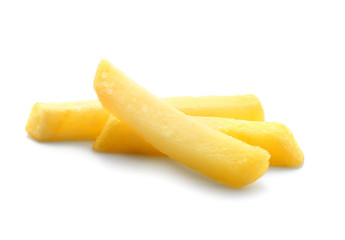 Tasty french fries on white background