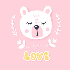 Vector Happy bear girl with crown. Awesome teddy bear.