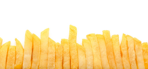 Tasty french fries on white background