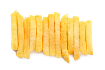 Tasty french fries on white background