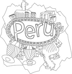 Peru graphic symbols. Vector coloring book