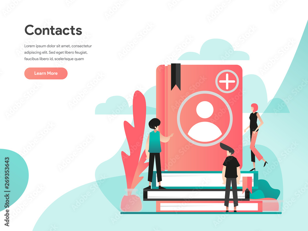 Poster phone contacts illustration concept. modern flat design concept of web page design for website and m
