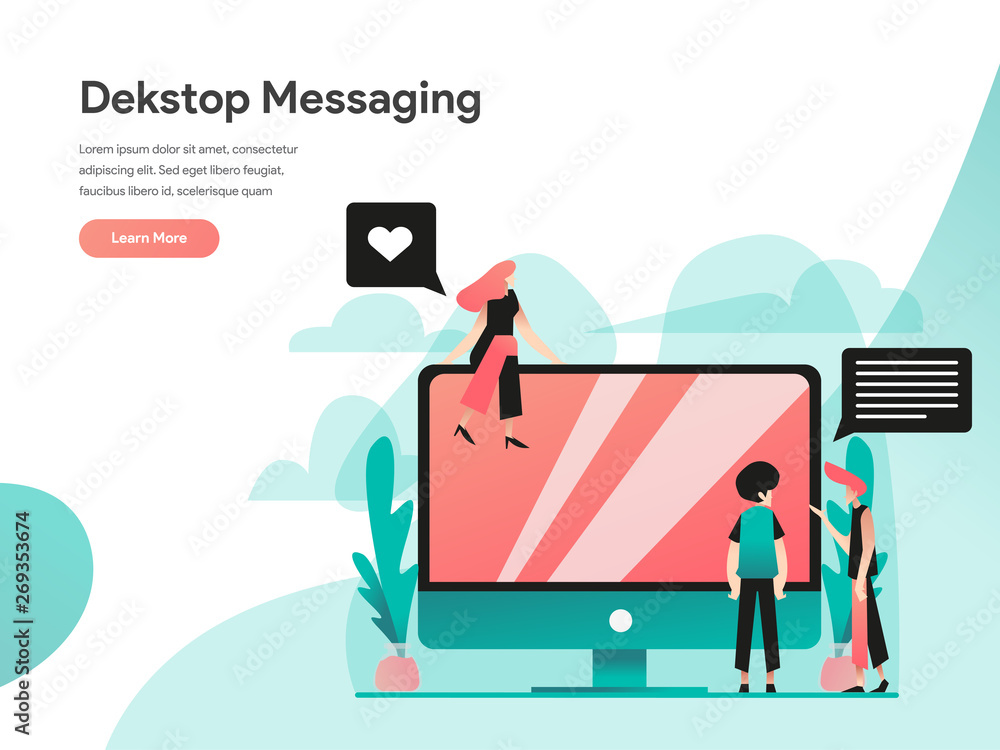 Poster desktop messaging illustration concept. modern flat design concept of web page design for website an