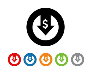 Cost reduction icon Flat . Dollar Down Icon Vector