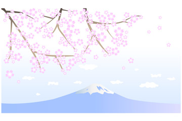 vector mountain and cherry blossom tree