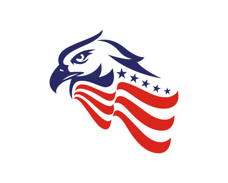 Patriotic American Eagle And Star Logo In Isolated White Background