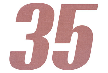 Number 35 with terracotta colored fabric texture on white background