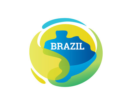 Modern Brazil Abstract Fluid Map World Globe Logo Illustration In Isolated White Background