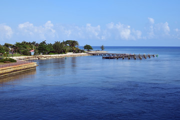 Fototapeta premium Falmouth, Jamaica, blue sky and sea background