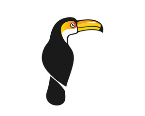 Naklejka premium Modern Exotic Black Toucan Bird Logo Illustration In Isolated White Background
