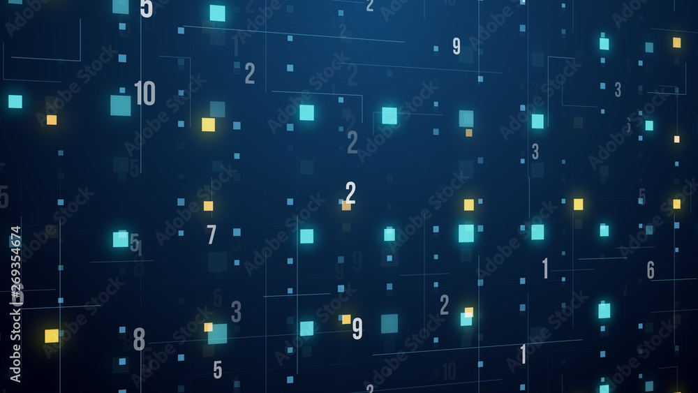Poster Abstract technology floating code number digital grid motion background loop virtual reality concept