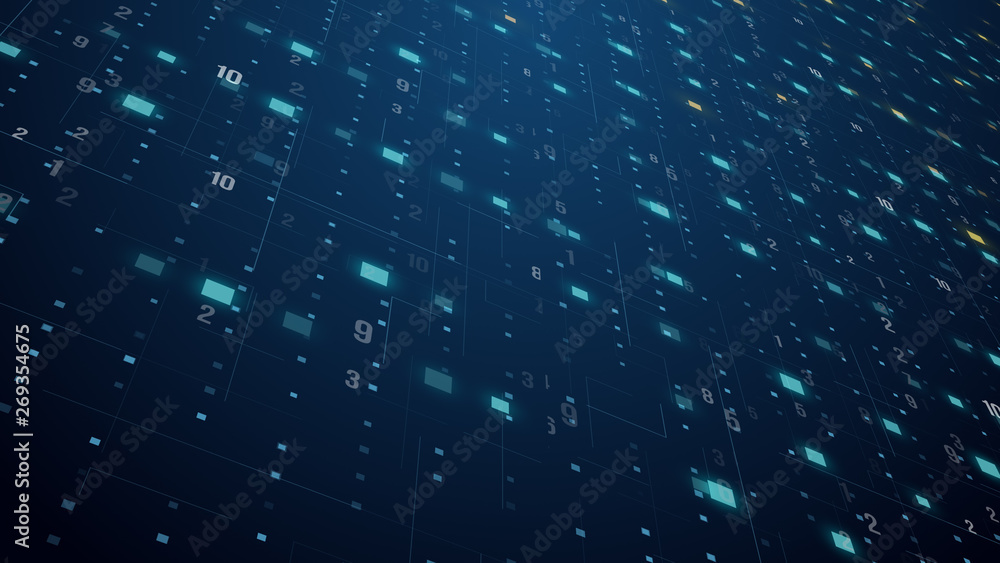 Poster Abstract technology floating code number digital grid motion background loop virtual reality concept