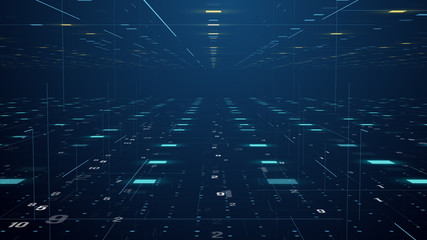 Abstract technology floating code number digital grid motion background loop virtual reality concept