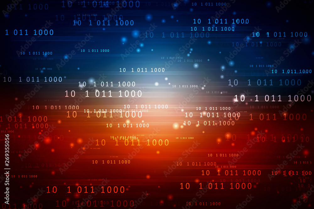 Poster 2d illustration abstract digital binary data on computer screen