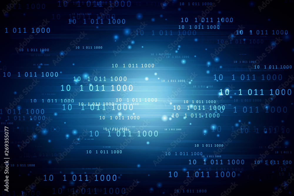 Fototapete 2d illustration abstract digital binary data on computer screen