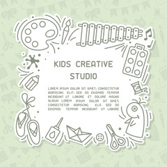 Concept of kids creative studio info poster with sample text.  Suitable for advertisement or information banner decor