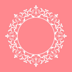 Decorative frame Elegant vector element for design in Eastern style, place for text. Floral pink border. Lace illustration for invitations and greeting cards