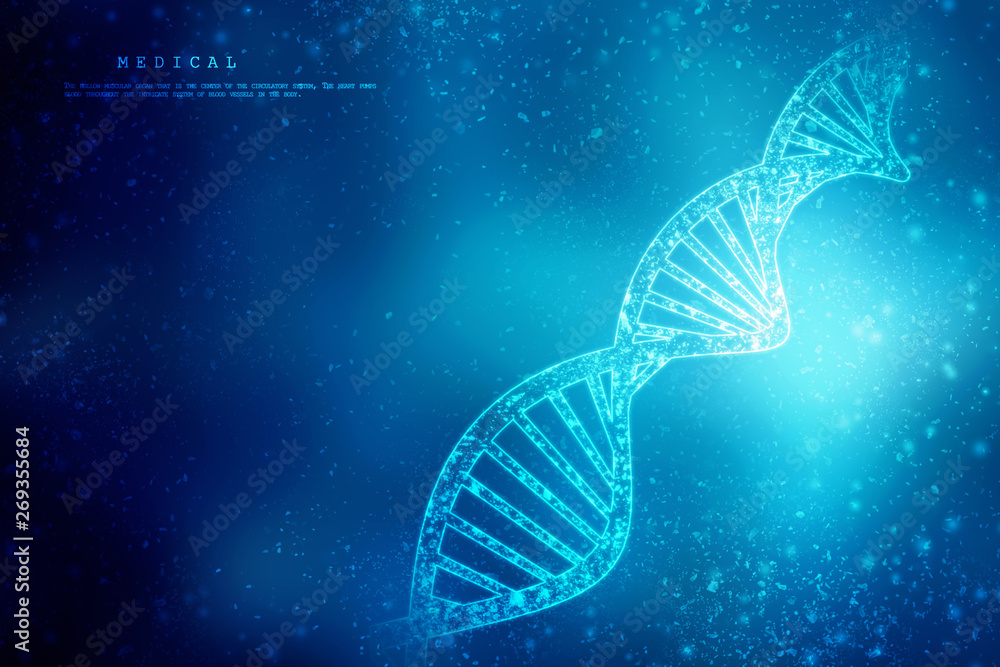 Poster 2d render of dna structure, abstract background