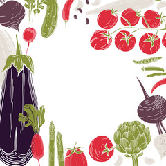 Vector background with  hand drawn vegetables. Sketch  illustration.