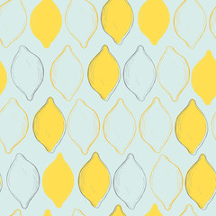 Hand drawn fruits. Lemons. Vector  seamless pattern.